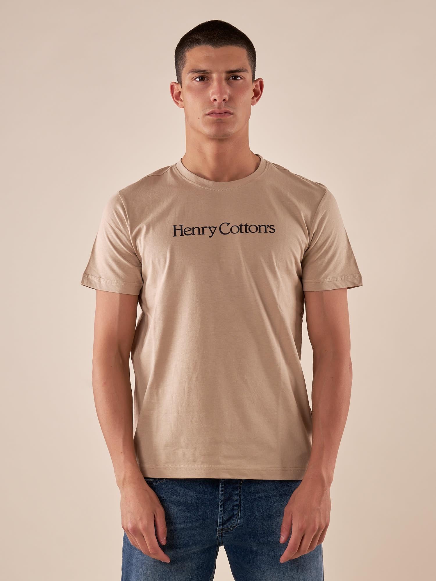 T-shirt Uomo manica corta in cotone 100% con logo stampato a contrasto. TS616034 BEIGE Henry Cotton's 