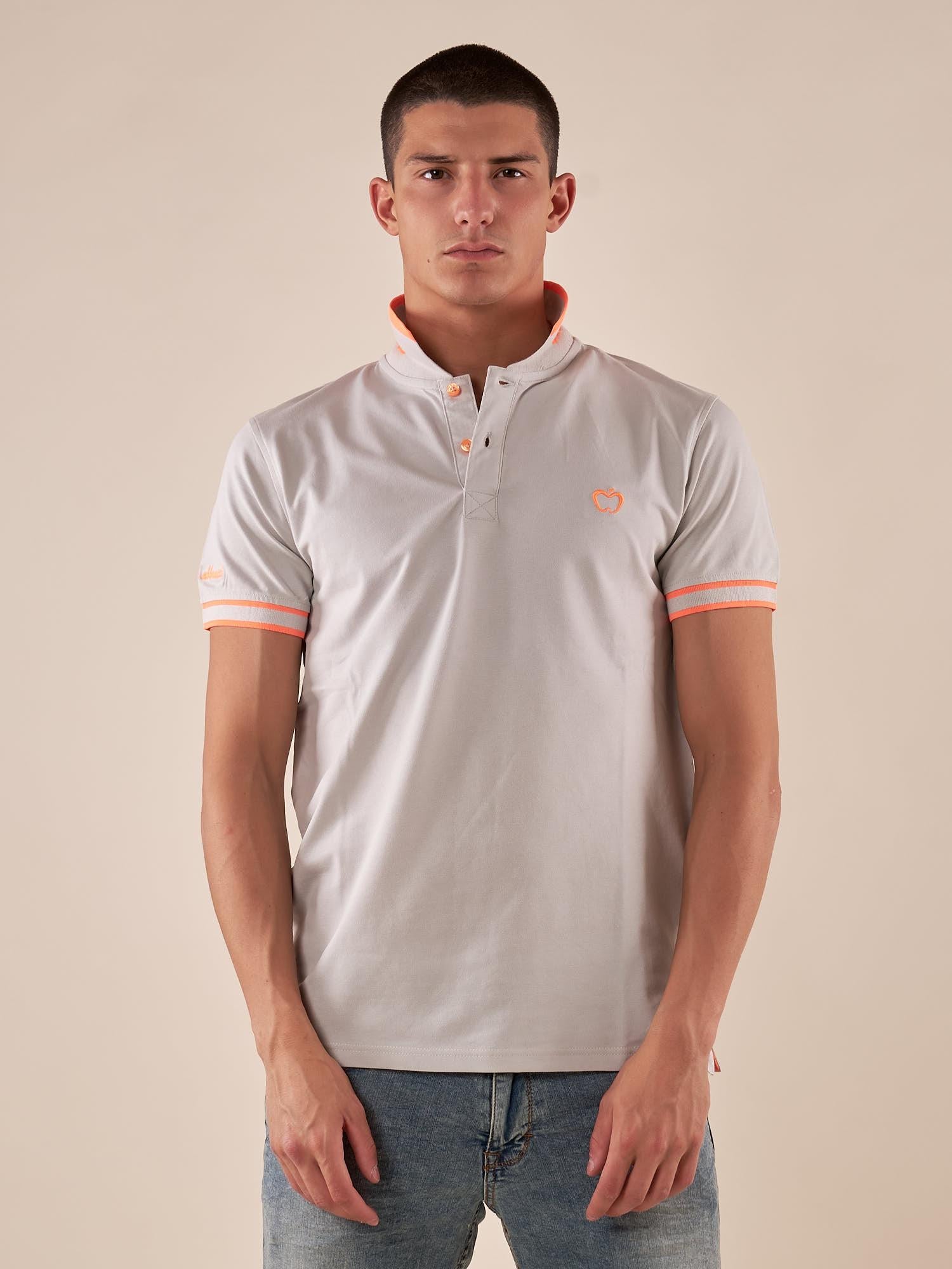 Polo Uomo in Cotone Piquet a Manica Corta con Dettagli Fluo e Logo sul Colletto. BAM1421 GREY LIGHT BACI & ABBRACCI 