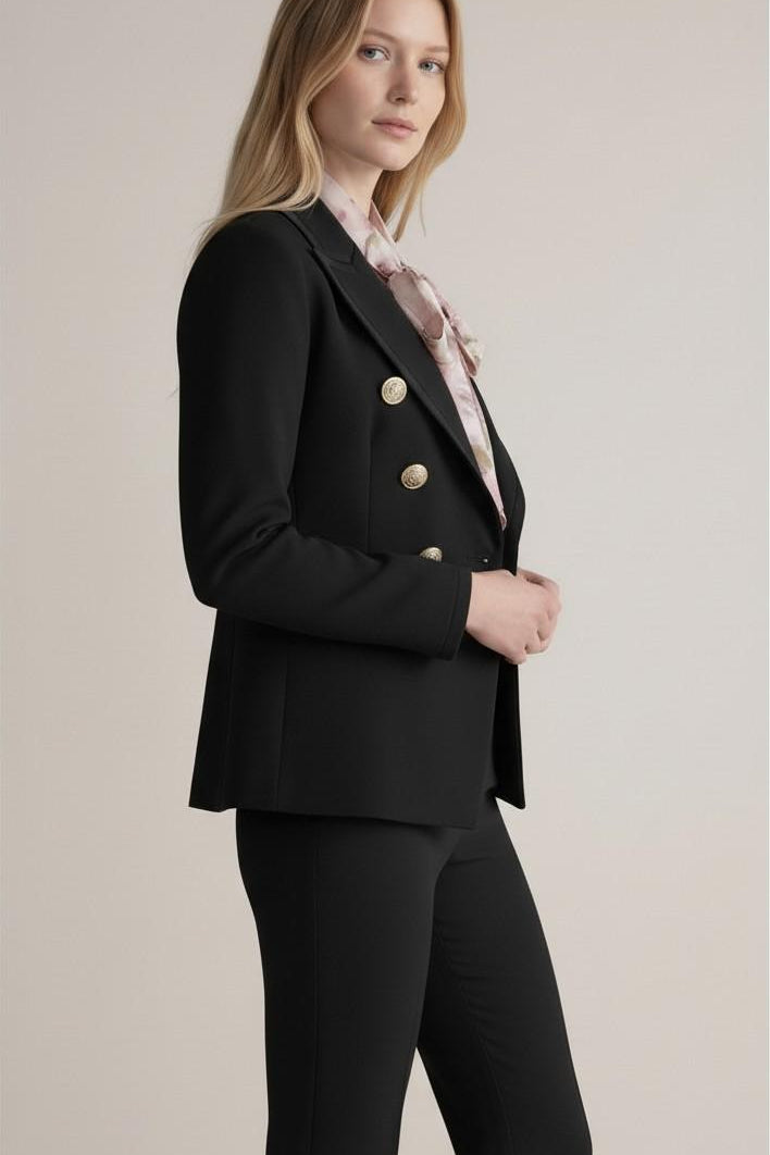 Giacca Doppiopetto Donna con Profilo in Raso e Bottoni Oro GI004357 NERO ARTIGLI Donna 