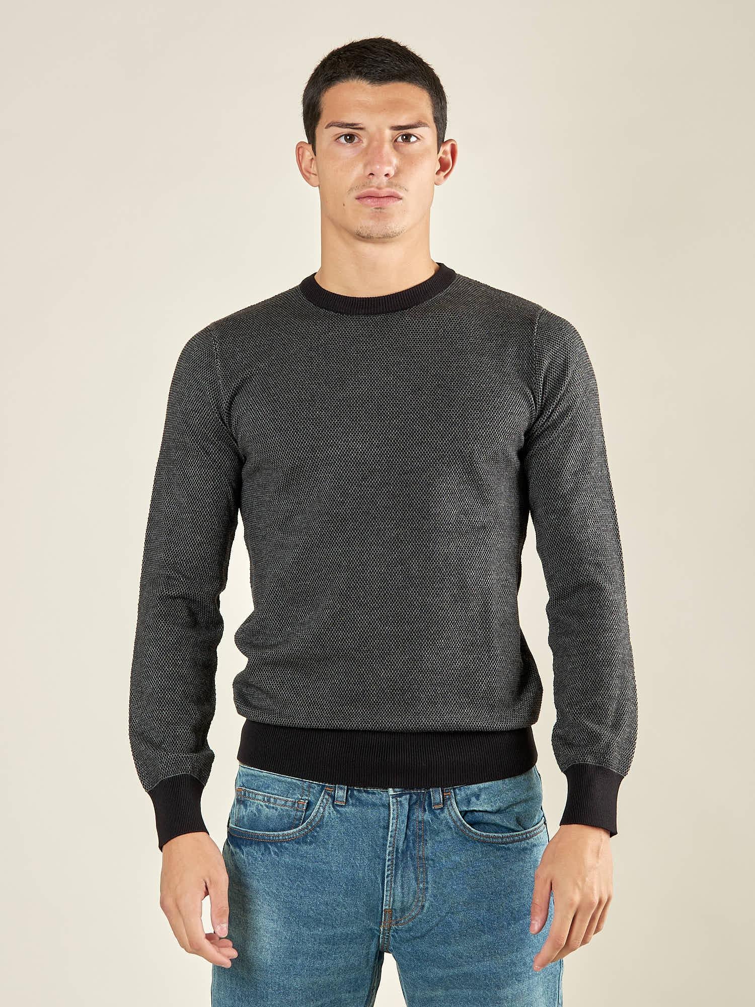 Maglia Uomo Girocollo Manica Lunga in Misto Viscosa con Micro Disegno CON/4034225 BLACK CONSENSO 