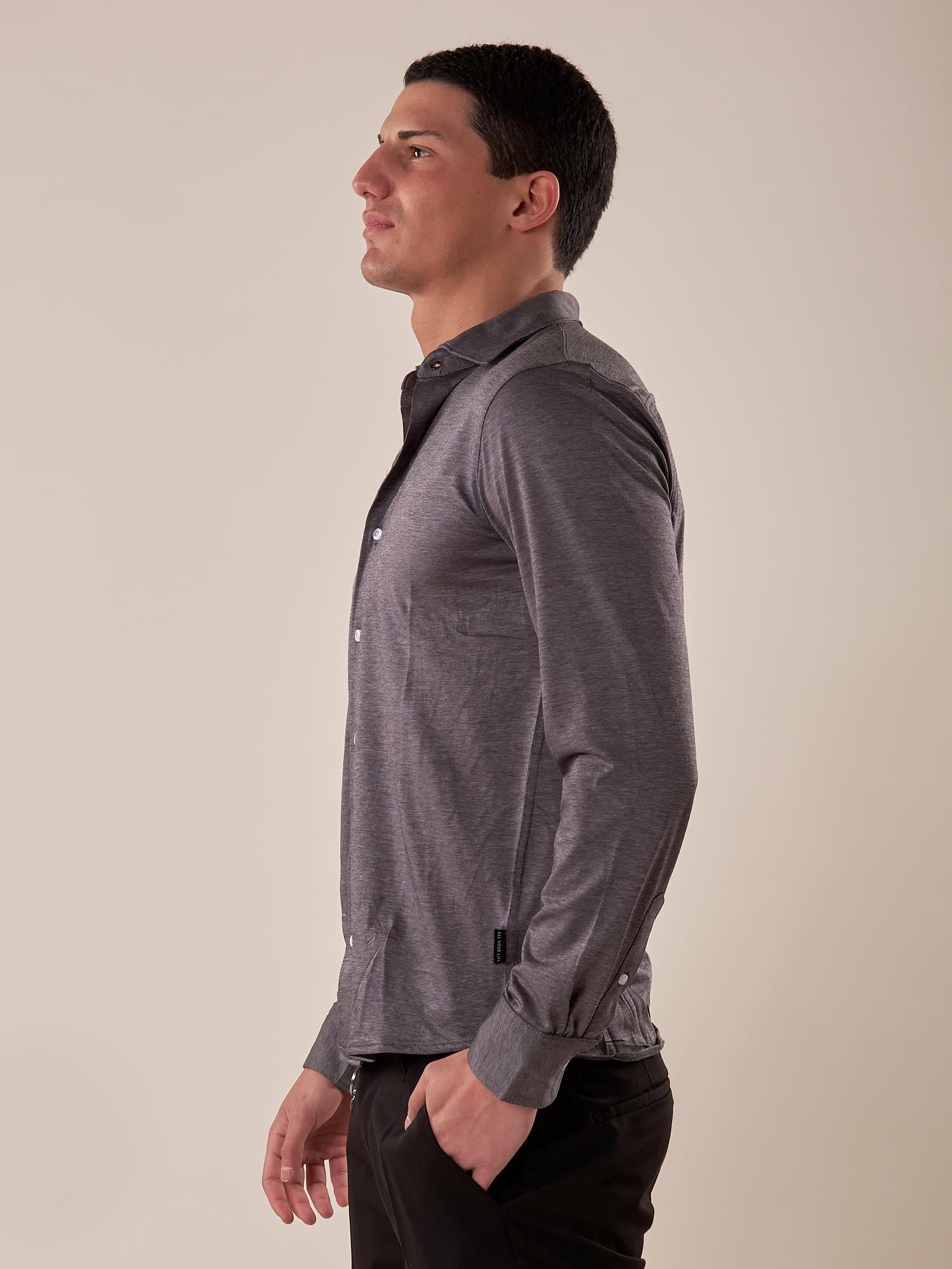 Camicia manica lunga micro piquet uomo. OC1S2S5C35 NERO OVER-D Uomo 