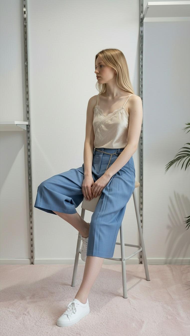 Pantalone Donna Modello Gonna-Pantalone con Tasca allAmericana e Due Pences PG126G POLVERE EXTASY 