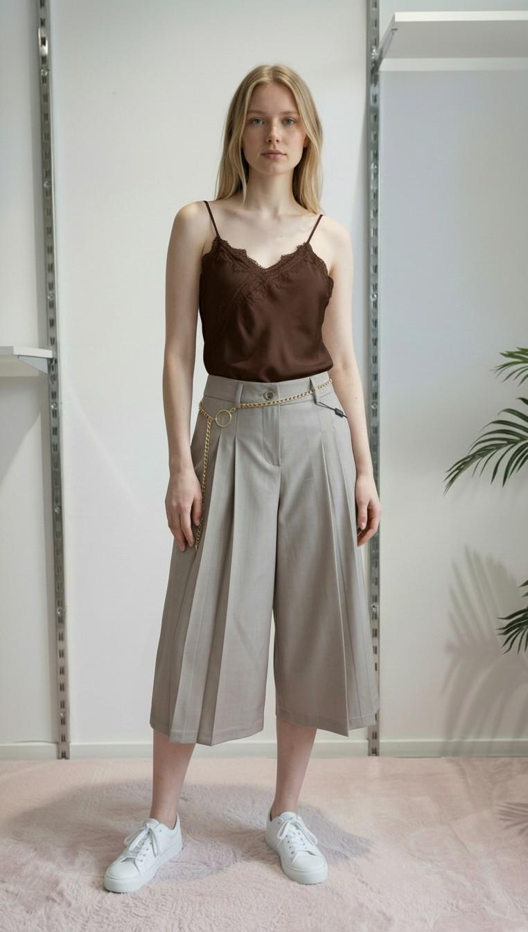 Pantalone Donna Modello Gonna-Pantalone con Tasca allAmericana e Due Pences PG126G BEIGE EXTASY Donna 