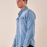 Camicia jeans manica lunga bottone a pressione con tasche uomo. M48667 DENIM SUPERIOR VINTAGE Uomo 