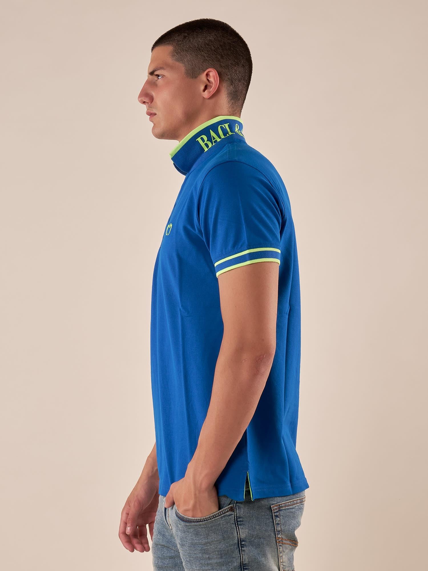Polo Uomo in Cotone Piquet a Manica Corta con Dettagli Fluo e Logo sul Colletto. BAM1421 COBALT BLUE BACI & ABBRACCI Uomo 