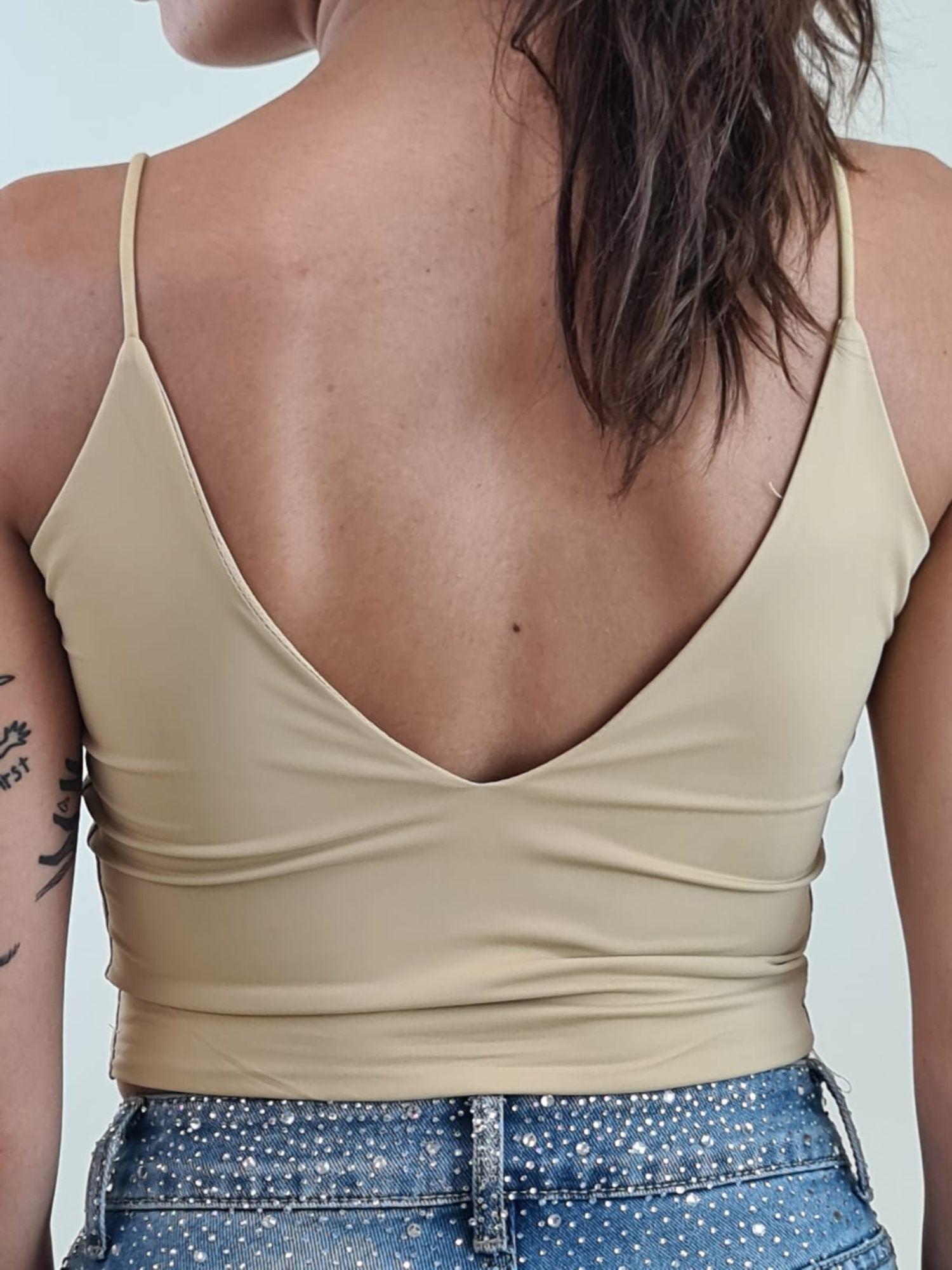 Top Donna a Spallina Stretta Corto Effetto Second Skin. V7333B BEIGE VINCE OTTO 