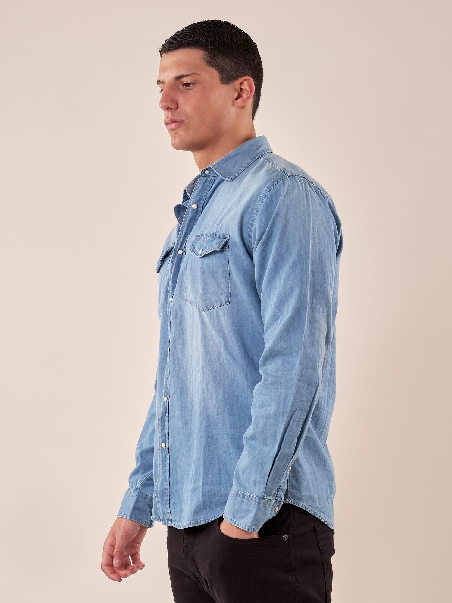 Camicia jeans manica lunga bottone a pressione con tasche uomo. M48667 DENIM SUPERIOR VINTAGE 