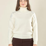 Maglia donna manica lunga con collo alto e applicazioni strass.  Eleganza brillante e comfort quotidiano. MA002800 AVORIO ARTIGLI 