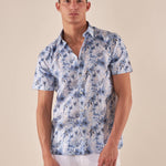 Camicia a Fantasia Floreale Uomo Manica Corta 100% Cotone Traspirante. CE1281H BLU HAMAKI-HO 