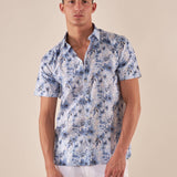 Camicia a Fantasia Floreale Uomo Manica Corta 100% Cotone Traspirante. CE1281H BLU HAMAKI-HO 