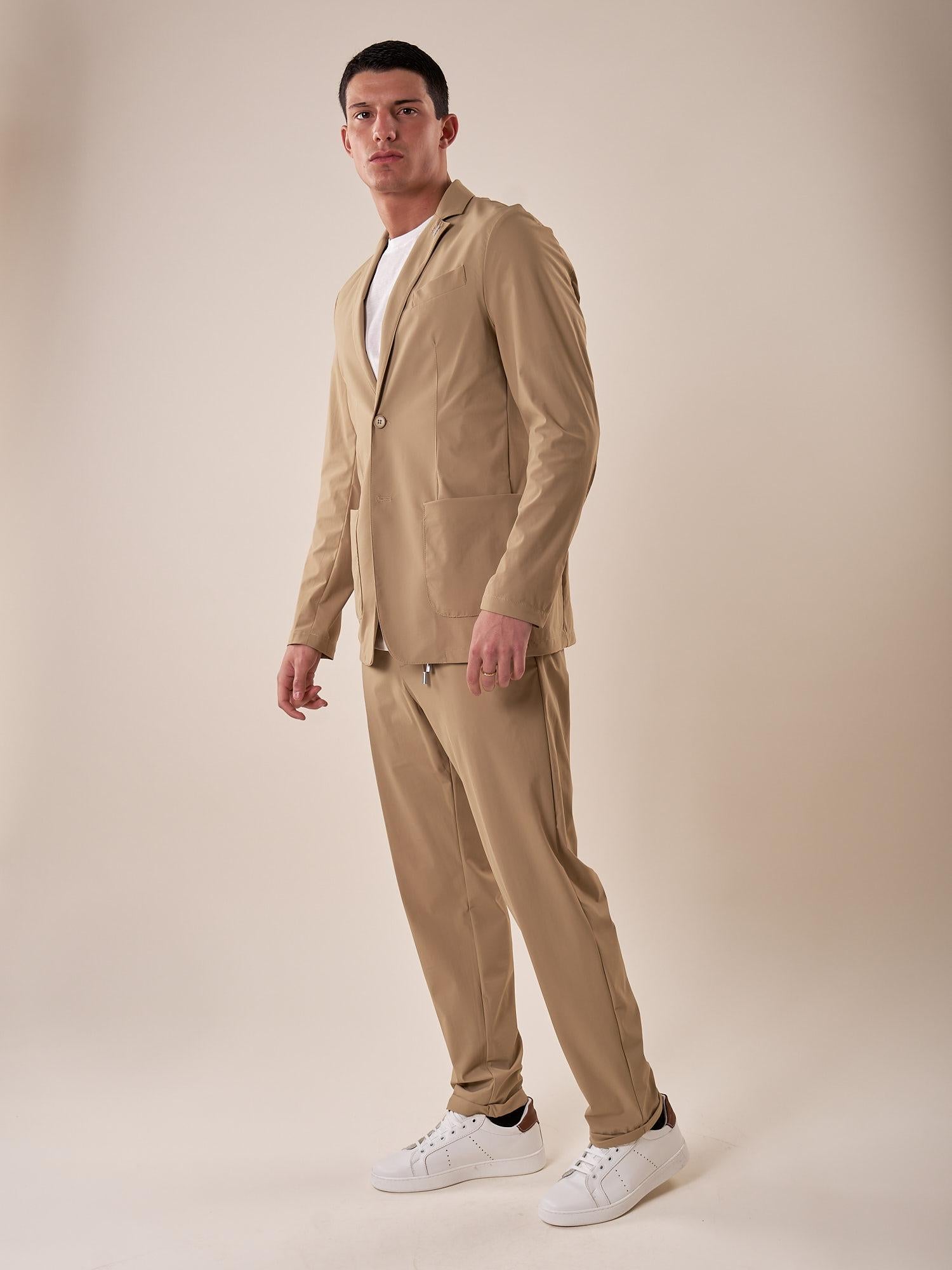 Giacca uomo tessuto tecnico stretch due bottoni tasca a toppe. OC1S2S5G01 BEIGE OVER-D 
