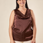 Top Donna Curvy con Giromanica e Scollo Morbido  Raso Davanti, Maglina Lurex Dietro. F453YBFKABUL MORO Lizalù 