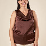 Top Donna Curvy con Giromanica e Scollo Morbido  Raso Davanti, Maglina Lurex Dietro. F453YBFKABUL MORO Lizalù 