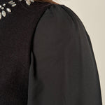 Maglia donna collo alto con pietre e maniche in georgette. MA003091 NERO ARTIGLI 
