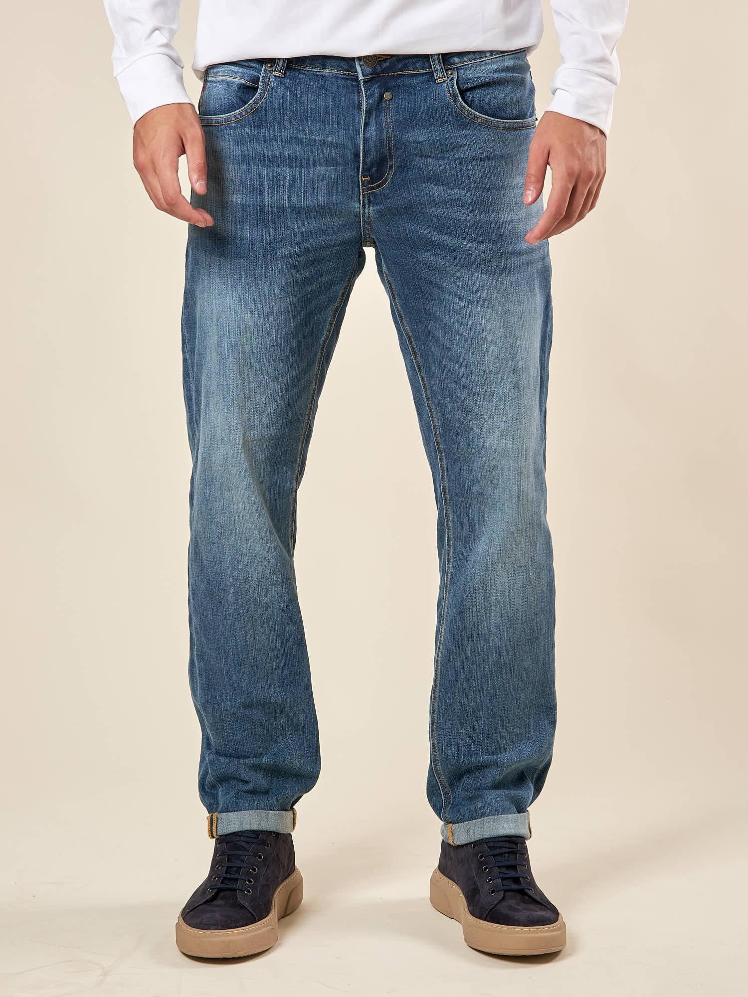 Jeans Uomo Slim Fit 5 tasche lavaggio medio Stretch. DM9647 MEDIUM BLUE DATCH Uomo 