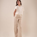 Pantalone palazzo bicolore con spacco donna. PA000935 BEIGE/AVORIO ARTIGLI 