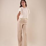 Pantalone palazzo bicolore con spacco donna. PA000935 BEIGE/AVORIO ARTIGLI 