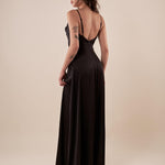 Abito lungo Donna elegante con scollatura cascante e bretelline. AB002177 NERO ARTIGLI 