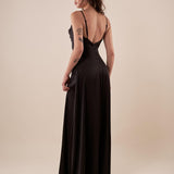 Abito lungo Donna elegante con scollatura cascante e bretelline. AB002177 NERO ARTIGLI 