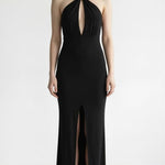 Abito Donna Lungo Elegante con Incrocio al Collo e Spacco Centrale AB004378 NERO ARTIGLI Donna 