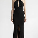 Abito Donna Lungo Elegante con Incrocio al Collo e Spacco Centrale AB004378 NERO ARTIGLI Donna 