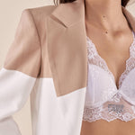 Giacca da Donna bicolore in tessuto misto viscosa con tasca con pattina. GI000817 BEIGE/AVORIO ARTIGLI 