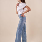 Jeans Donna palazzo con risvolto alto e brillantini. AMR/C3722/BEC DENIM EXTASY 
