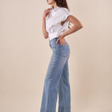Jeans Donna palazzo con risvolto alto e brillantini. AMR/C3722/BEC DENIM EXTASY 
