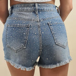 Shorts Donna in Jeans Elasticizzato con Brillantini e Sfrangiature. AMR/LS9337EC JEANS EXTASY 