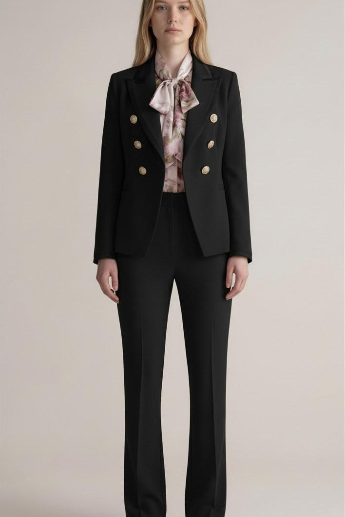 Giacca Doppiopetto Donna con Profilo in Raso e Bottoni Oro GI004357 NERO ARTIGLI Donna 