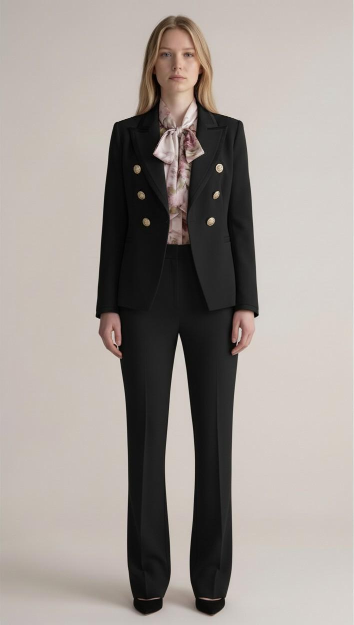 Giacca Doppiopetto Donna con Profilo in Raso e Bottoni Oro GI004357 NERO ARTIGLI Donna 