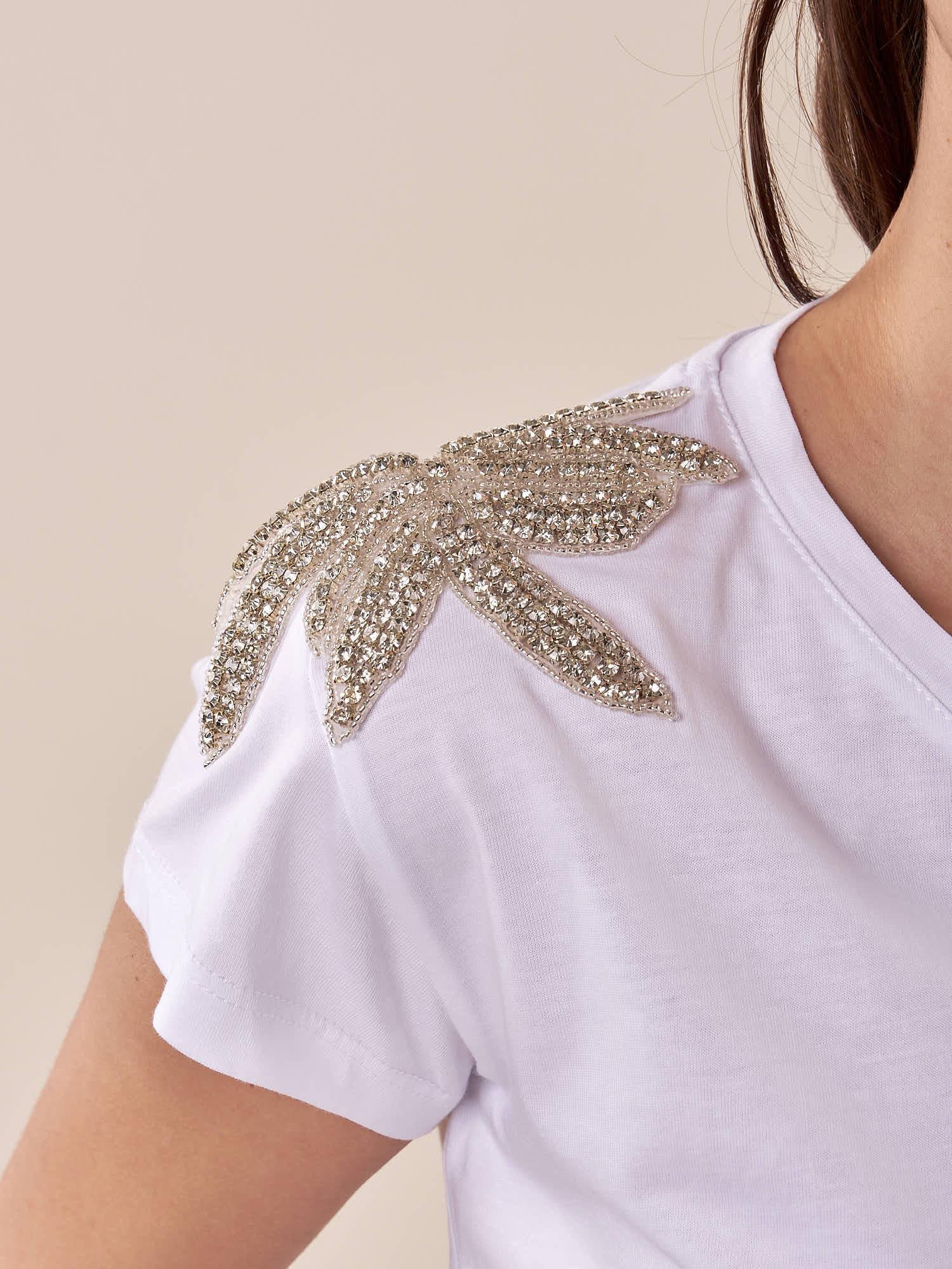 T-Shirt Donna manica corta con applicazione spalle TS002582 PANNA ARTIGLI 