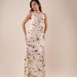Abito giromanica  lungo in fantasia floreale donna AB002452 AVORIO/ROSA ARTIGLI 