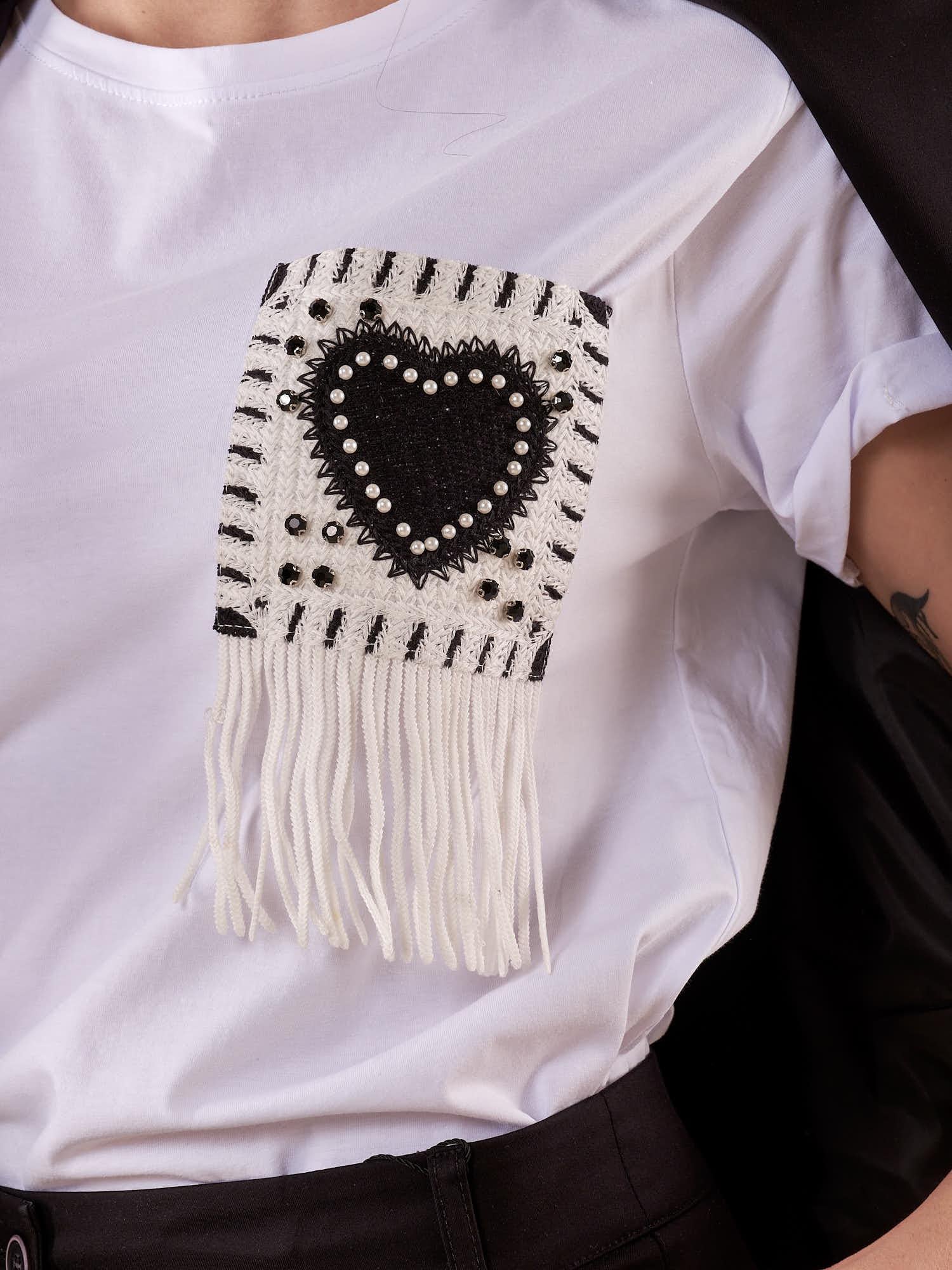 T-Shirt Donna manica corta tasca con applicazione. RJ77457EC BIANCO/NERO BLUOLTRE 