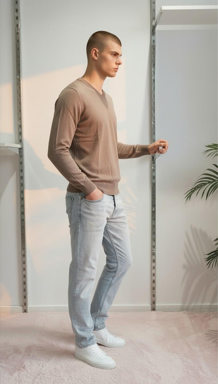Maglia Uomo 100% Cotone Scollo a V a Manica Lunga  Eleganza Essenziale e Comfort Naturale CON3701900 NOCCIOLA CONSENSO Uomo 