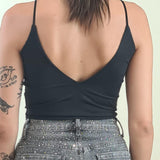 Top Donna a Spallina Stretta Corto Effetto Second Skin. V7333B NERO VINCE OTTO 