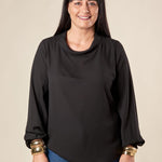 Blusa Donna Curvy Manica Lunga con Scollo a Barca e Risvolto  Vestibilità Svasata ed Elastico sui Polsi. F551YBFKIKI NERO Lizalù Donna 