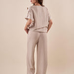 Pantalone Donna largo in tessuto rigato con cintura abbinata. PG419P/EST309EC BEIGE EXTASY 