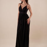 Abito lungo Donna cerimonia con pieghe su corpetto. AB002161 NERO ARTIGLI 