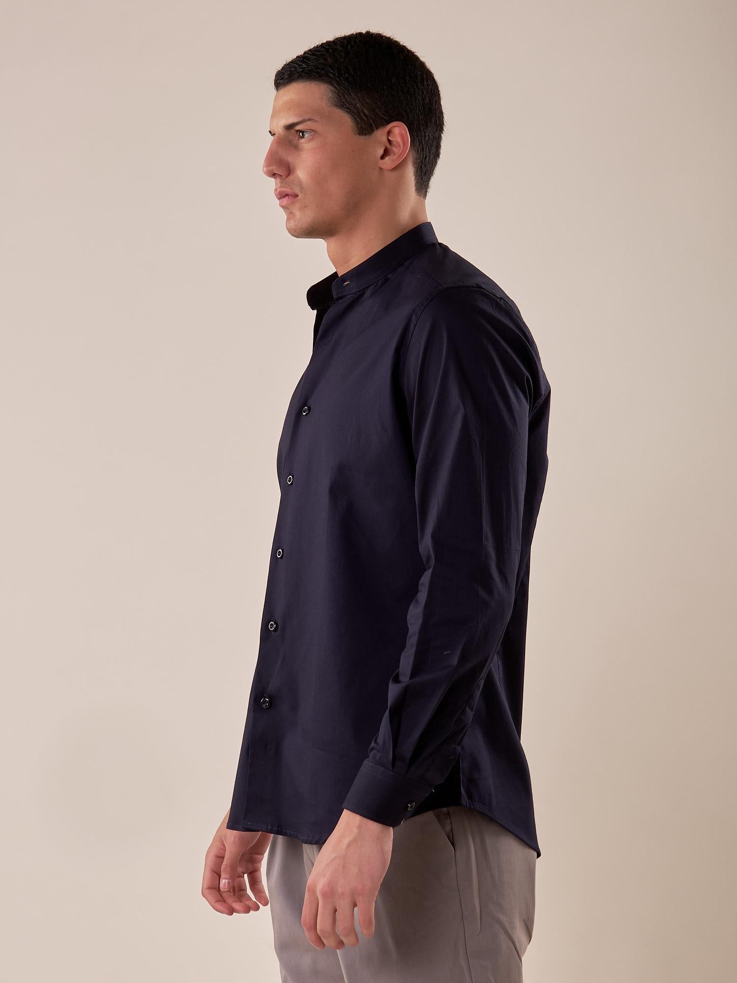 Camicia Manica lunga cotone elasticizzato modello alla coreana uomo. OC1S2S5C02 BLU OVER-D Uomo 
