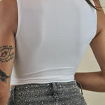 Top Donna Corto Basic a Spalla Larga Effetto Second Skin. F9121 BIANCO VINCE OTTO 