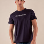 T-shirt Uomo manica corta in cotone 100% con logo stampato a contrasto TS616034 BLU Henry Cotton's 