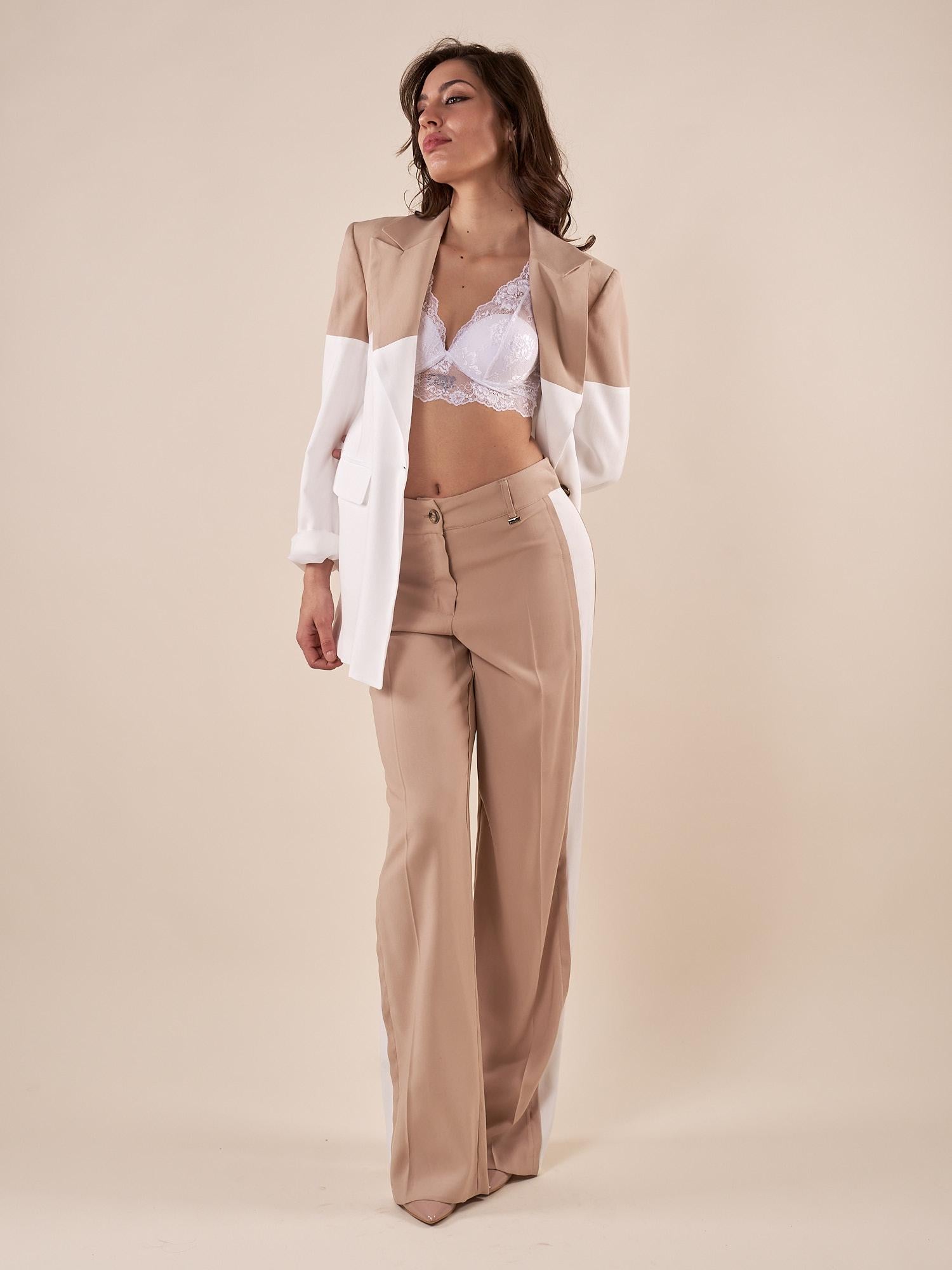 Pantalone Donna modello a palazzo bicolore in misto viscosa. PA000818 BEIGE/AVORIO ARTIGLI 