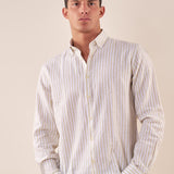 Camicia manica lunga rigata misto lino collo con bottoncino a scomparsa uomo. OC1S2S5C11 BAMBOO OVER-D Uomo 