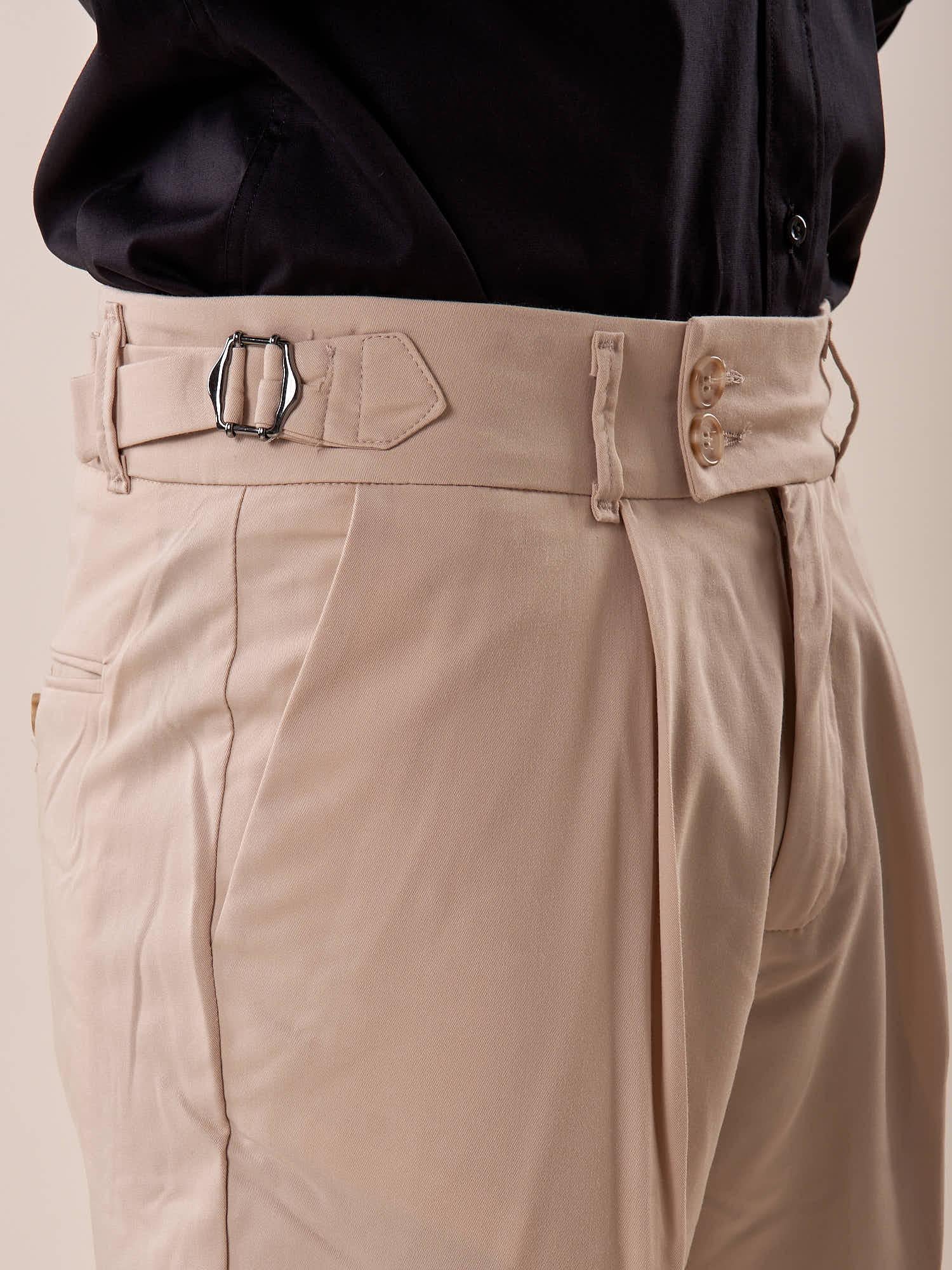 Pantalone doppio bottone tasca america con fibbie laterali uomo. GPE511 BEIGE BLACKSUNDAY 