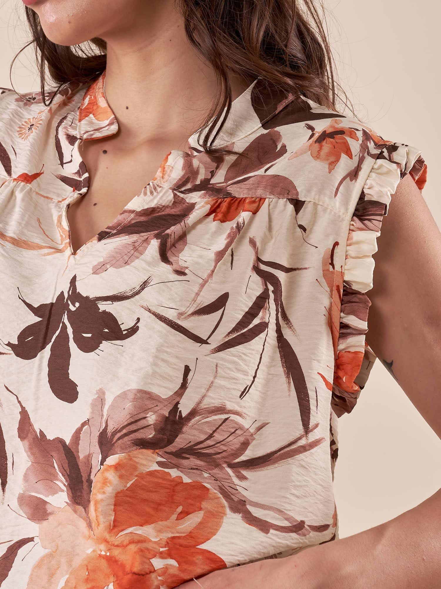 Blusa Donna Giromanica con Stampa Floreale ROMI/D2510 TIERRA ROMIHO 