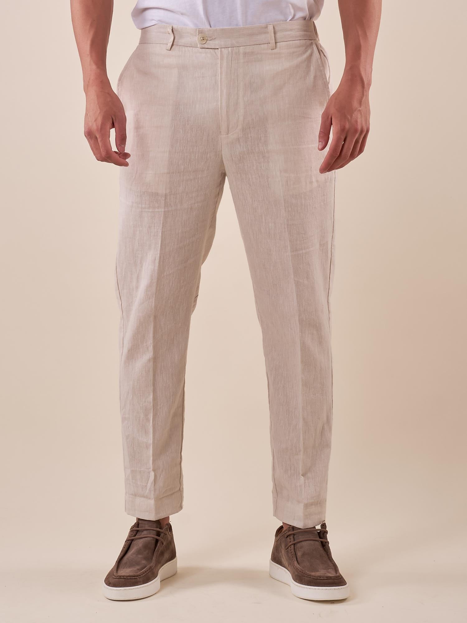 Pantalone da Uomo in misto lino con tasche allamericana e mezza molla sul retro. PSE1766H BEIGE HAMAKI-HO Uomo 