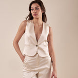 Gilet in raso corto donna. GL000965 AVORIO ARTIGLI 