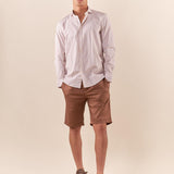 Camicia da uomo a righe in cotone elasticizzato manica lunga vestibilità regular con riprese sul retro. CE1270H BEIGE HAMAKI-HO 