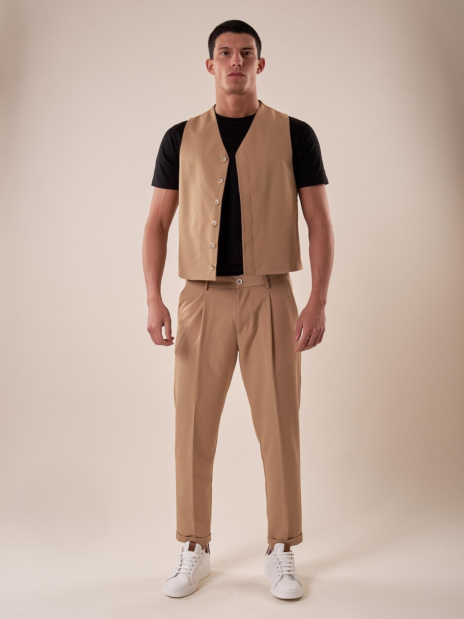 Pantalone una pence modello tapred fit con risvolto uomo. OC1S2S5P07 CAMMELLO OVER-D 